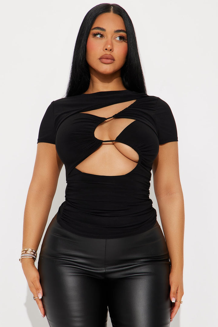 Trouble Maker Short Sleeve Cut Out Top - Black