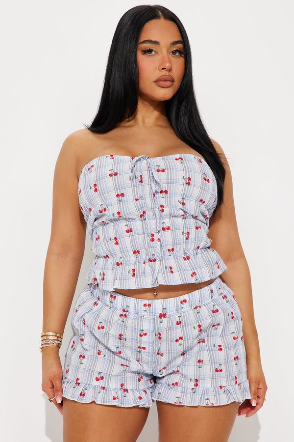 Cherry Pop Plaid Tube Top - Blue/combo