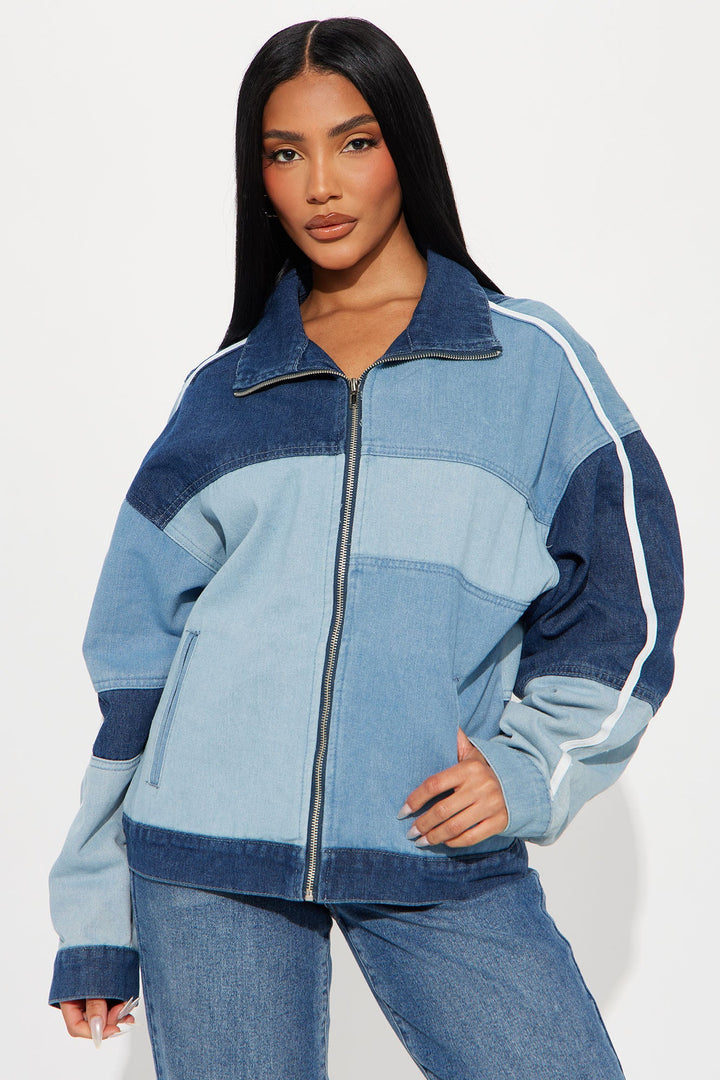 Nina Patchwork Denim Jacket - Light Wash