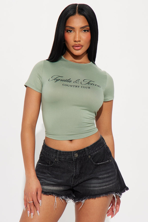 Tequila & Tennis Baby Tee - Olive