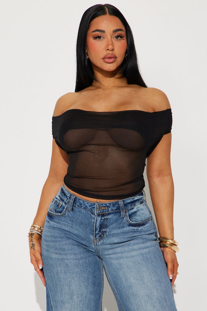 Sultry Sheer Off Shoulder Top - Black
