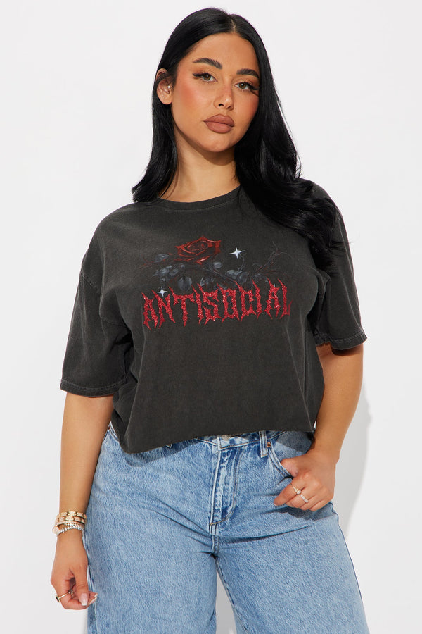 Anti Social Roses Washed Tee - Black