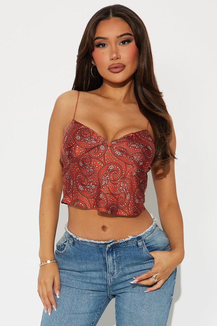 Wrapped In Paisley Satin Cami Top - Rust/combo