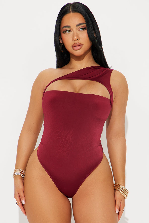 Spring Fever One Shoulder Cut Out Bodysuit - Burgundy