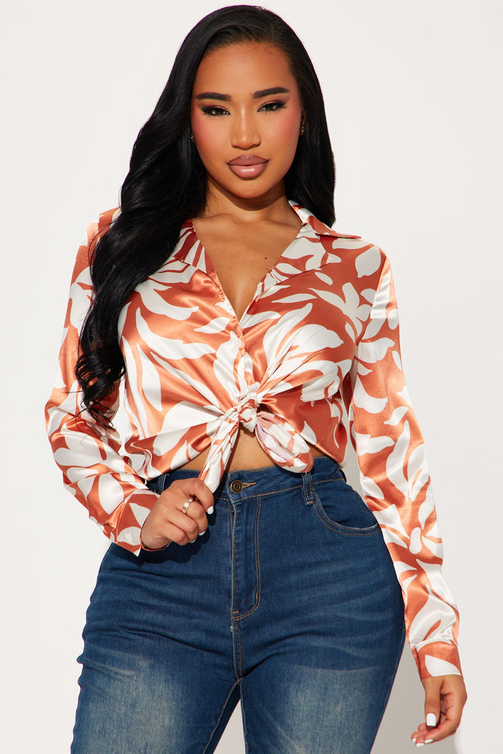 Cora Floral Satin Shirt - Copper