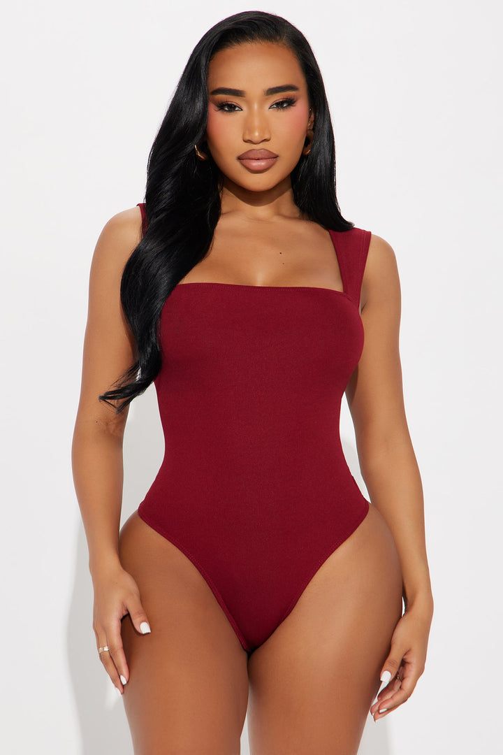 Aviana Square Neck Open Back Bodysuit - Burgundy