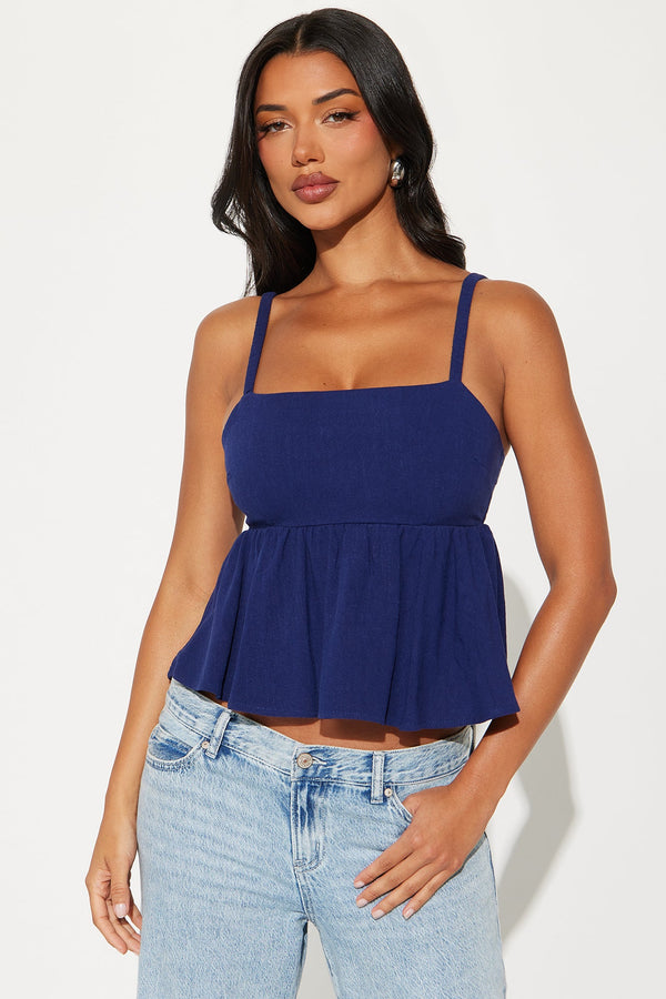 Better With Me Linen Babydoll Top - Navy