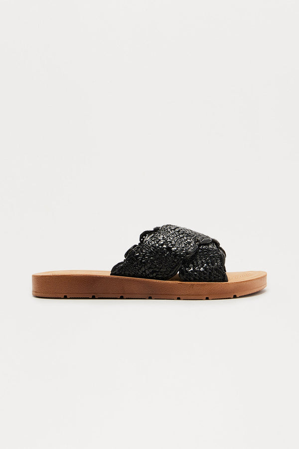Crystal Cove Raffia Sandals - Black