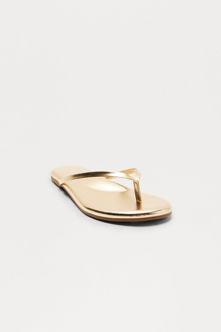 Carola Faux Patent Flip Flops - Gold