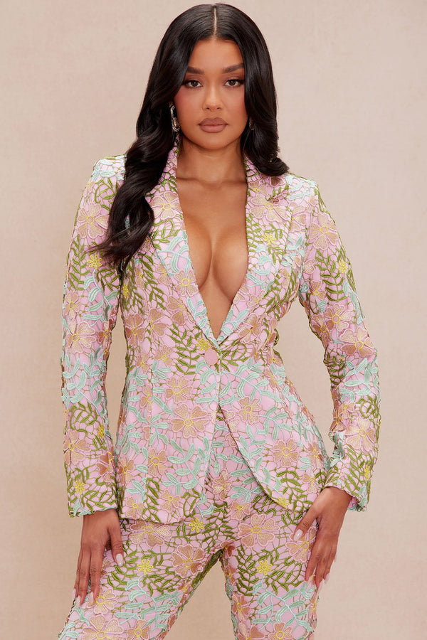 Eliana Embroidered Blazer - Green/combo