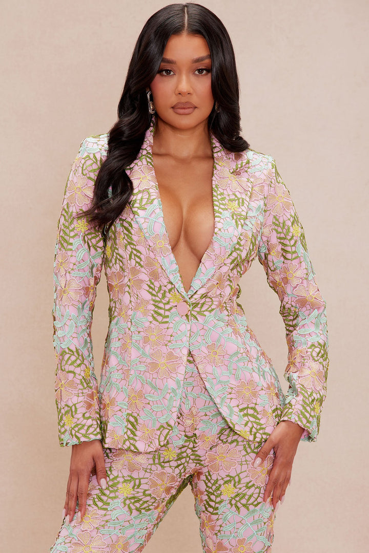 Eliana Embroidered Blazer - Green/combo