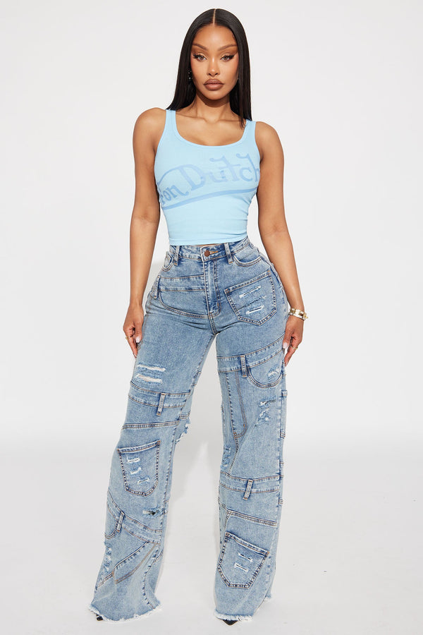 Elyza Reconstructed Ripped Straight Leg Jeans - Medium Wash