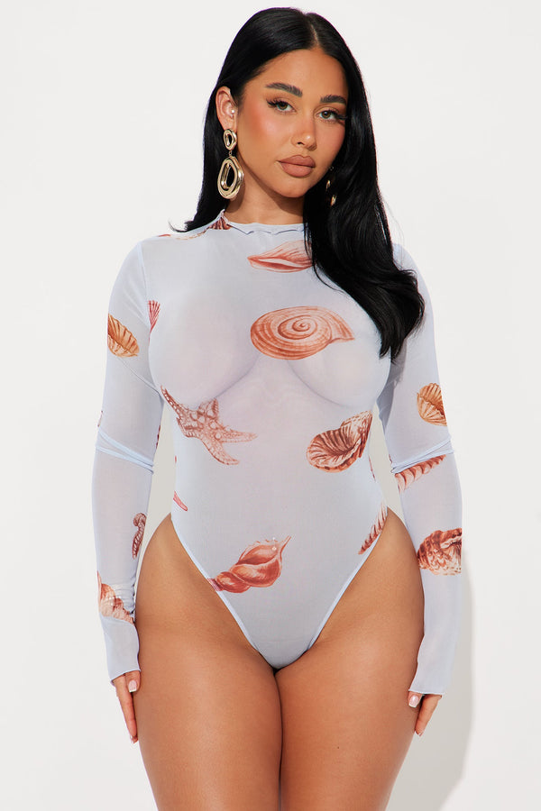 Seashell Paradise Mesh Bodysuit - Blue/combo