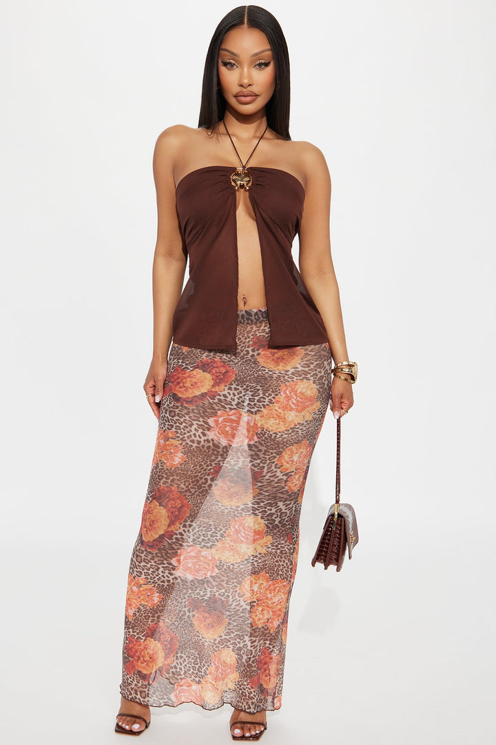 Kennedy Chiffon Shell Hardware Halter Top - Brown