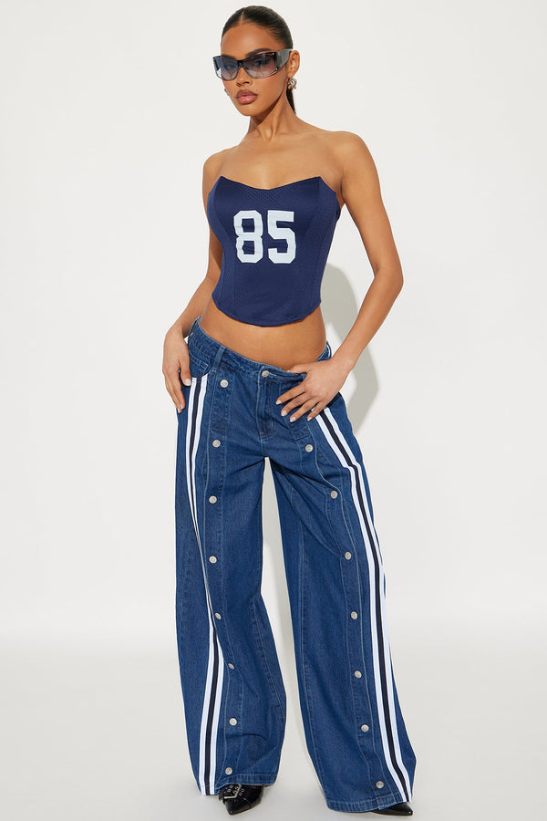 Ziggie Non Stretch Stripe Wide Leg Jeans - Dark Wash