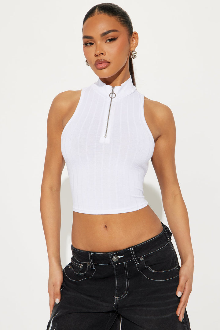 Sofia Zip Up Tank Top - White