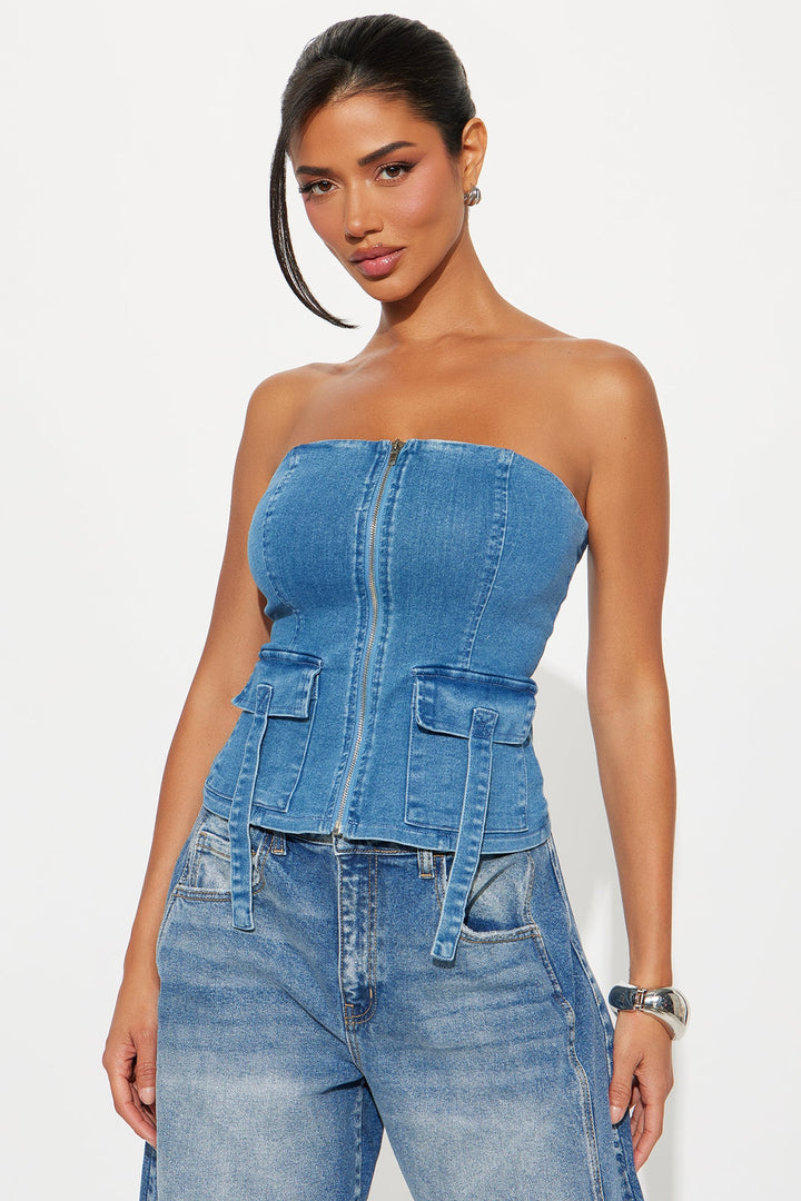 Never Looking Back Denim Tube Top - Medium Wash