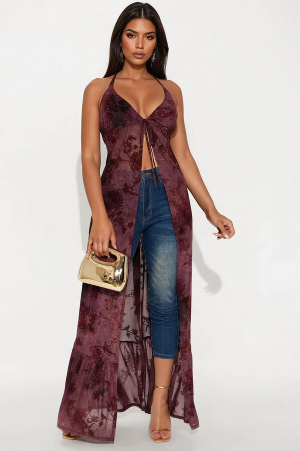 Nina Flyaway Maxi Top - Burgundy