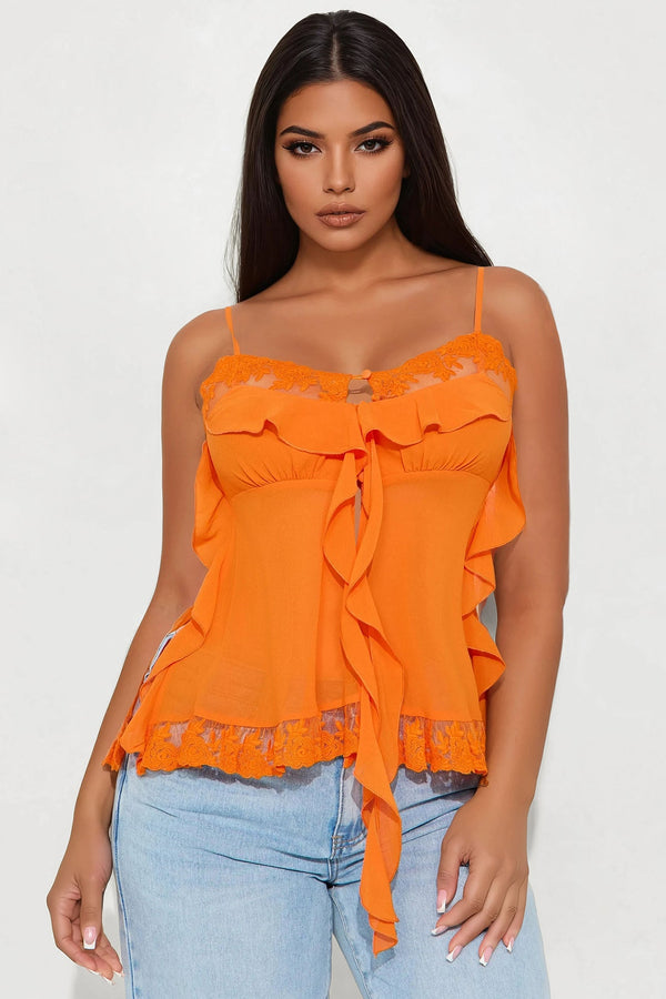 Lovey Dovey Ruffle Cami Top - Orange
