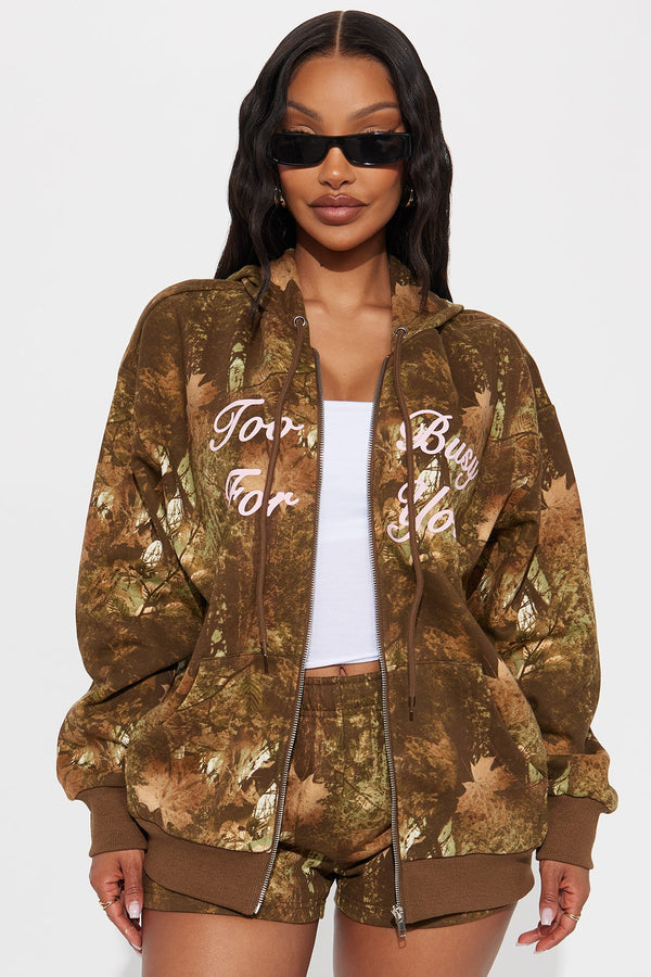 Too Busy For You Camo Zip Hoodie - Camouflage