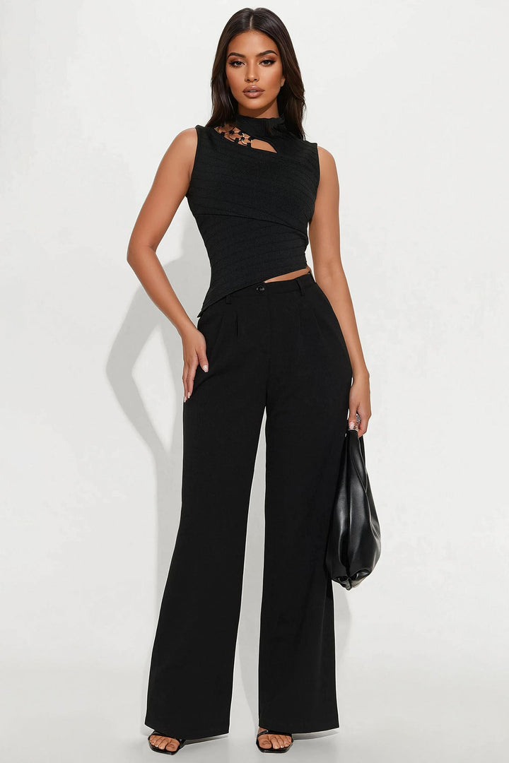 Think It Out High Neck Bandage Top - Black