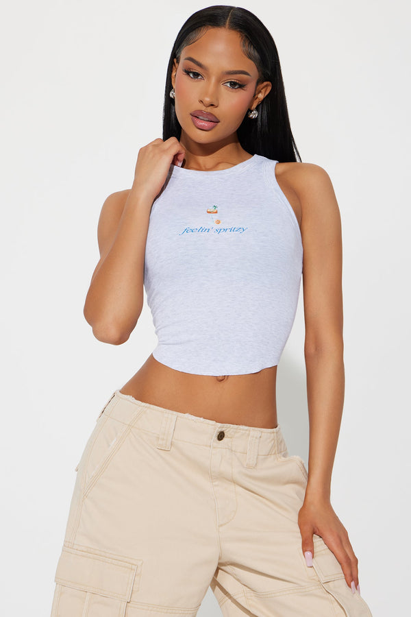 Feelin' Spritzy Embroidered Ribbed Tank Top - Grey