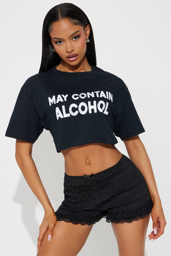 She May Contain Alcohol Cropped Tee - Black