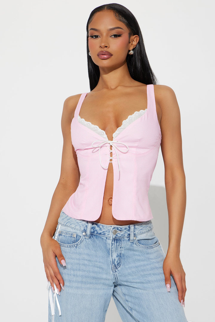 Follow Your Heart Gingham Top - White/Pink