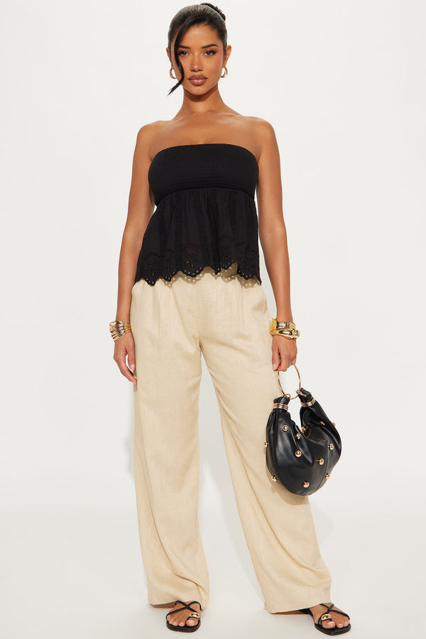 Aisha Smocked Eyelet Tube Top - Black