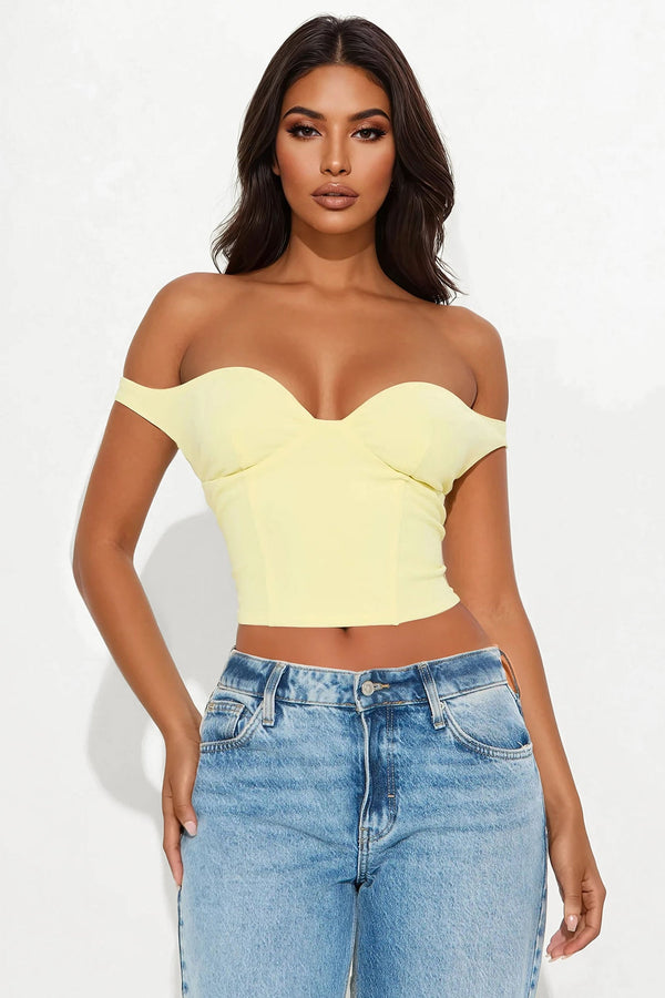 Walk The Line Off Shoulder Top - Butter Yellow