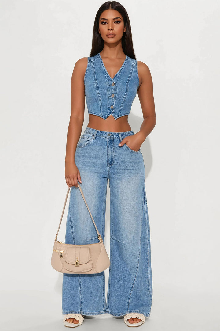 Ojai Seamed Barrel Wide Leg Jean - Light Wash