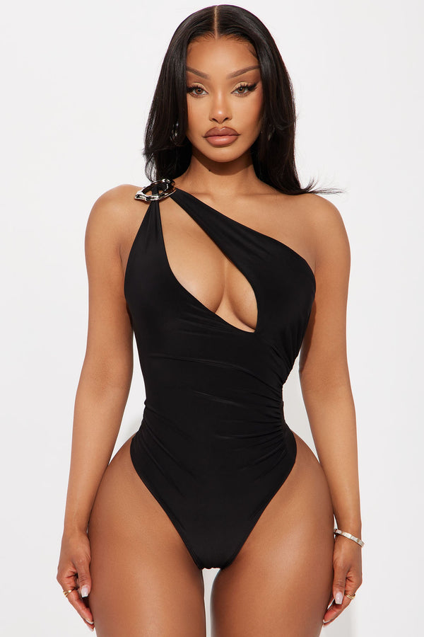 Ember One Shoulder Ruched Bodysuit - Black