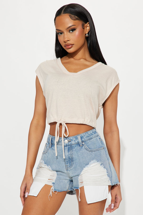 This Is Me Ruched V-neck Top - Sand