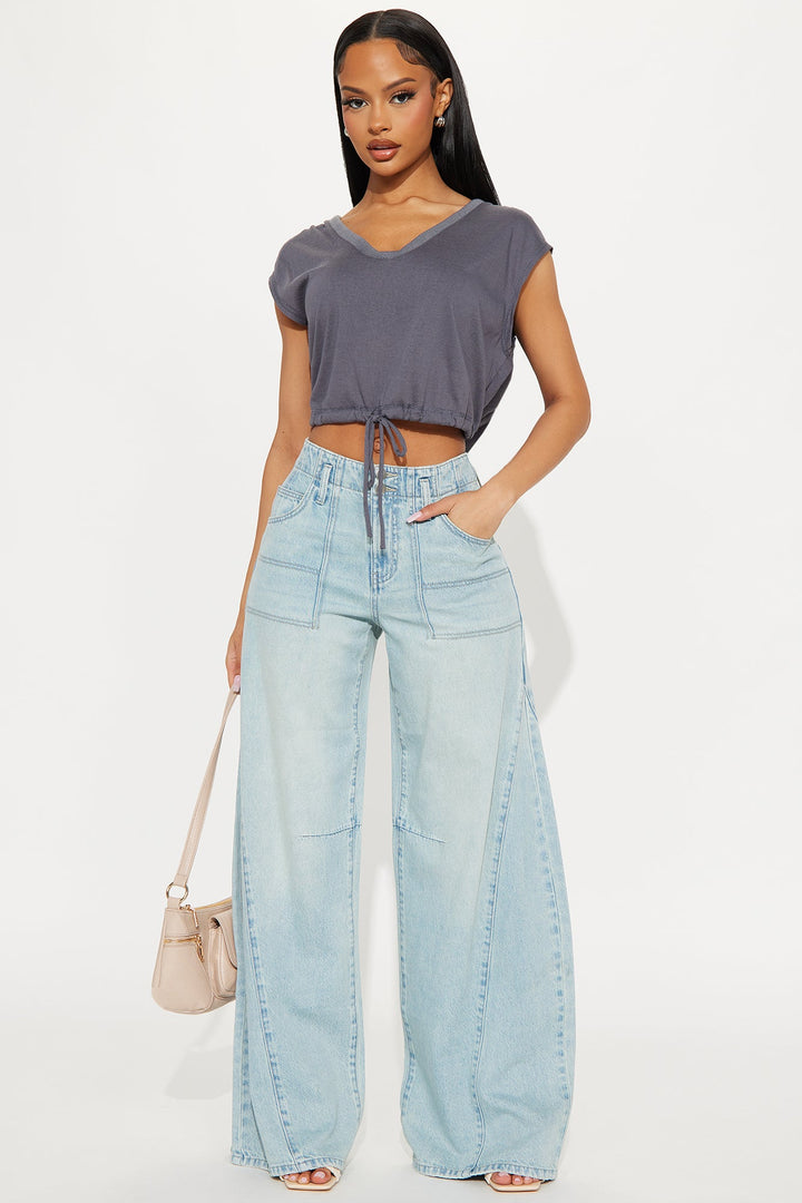 Rendezvous High Rise Wide Leg  Denim Jeans - Light Wash