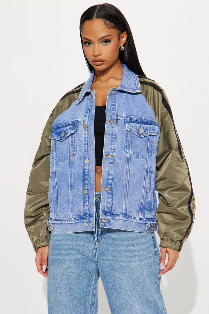 Stray Away Mix Media Denim Jacket - Medium Wash