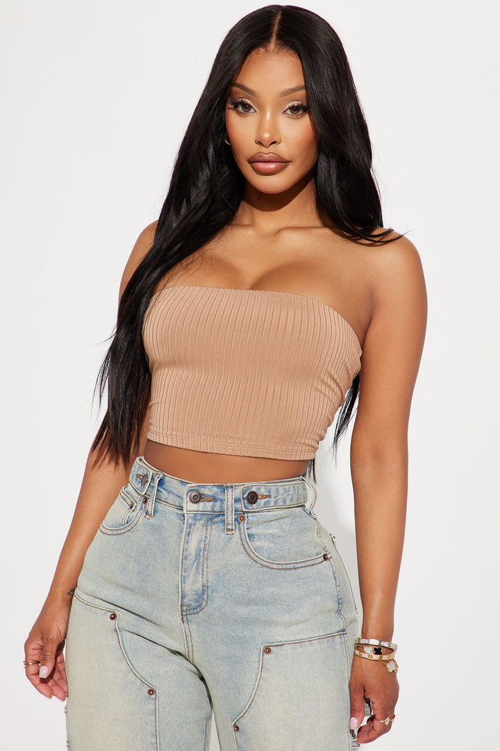 Masha Double Lined Ribbed Tube Top - Taupe