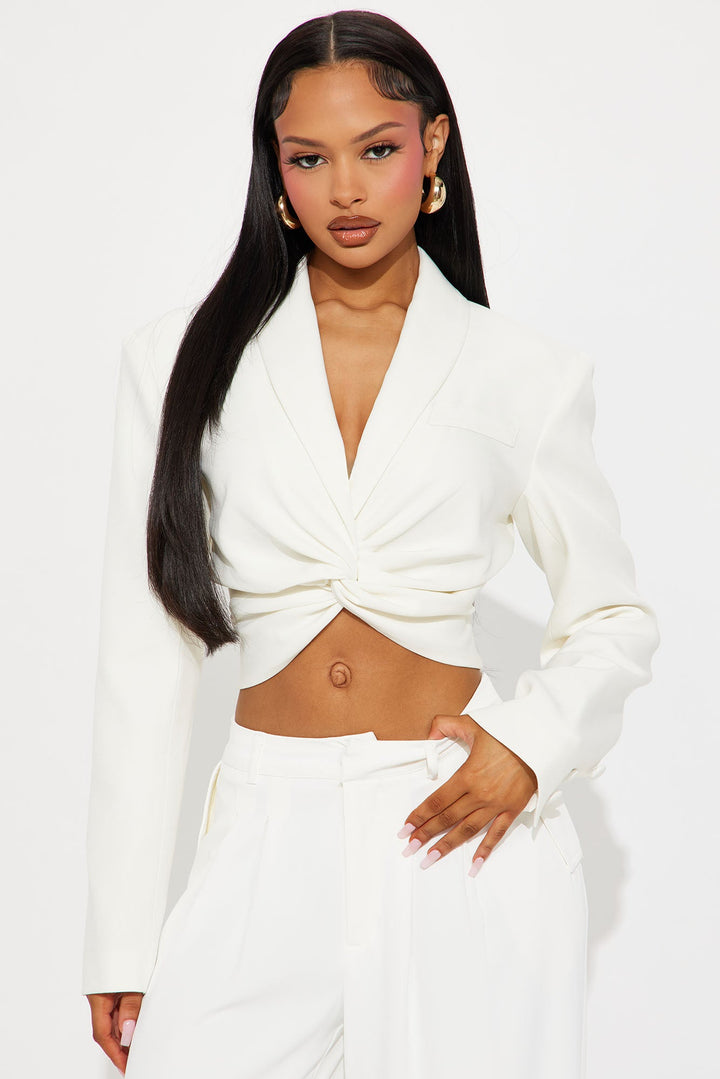 Executive Decision Twisted Cropped Blazer - Ivory