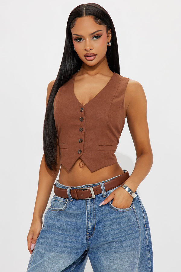 Carole Linen Vest - Chocolate