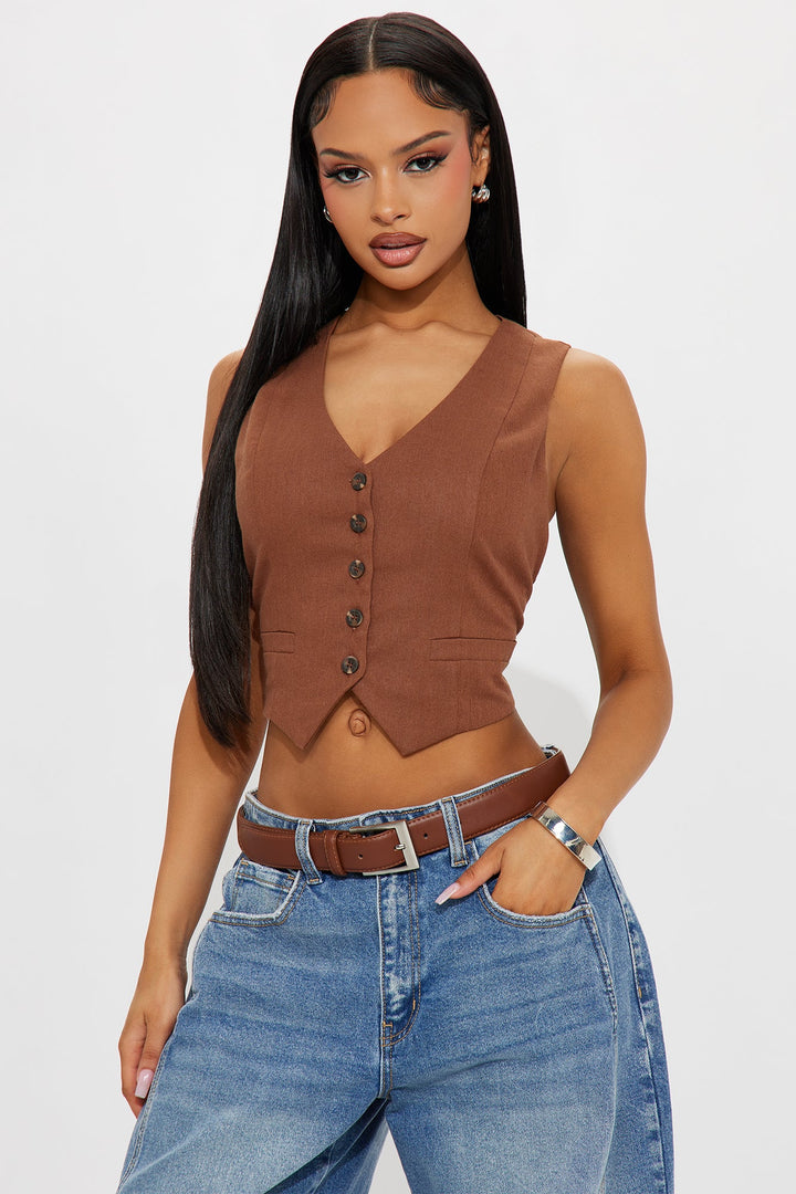 Carole Linen Vest - Chocolate