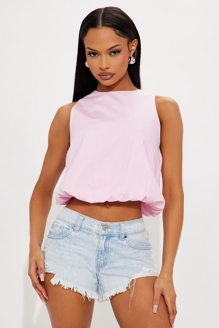 Casual Charm Bubble Hem Top - Pink
