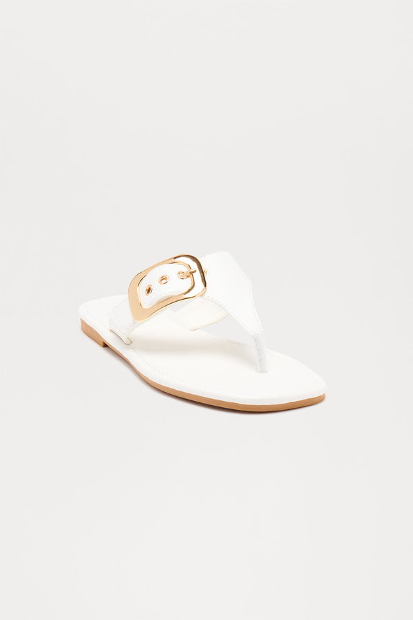 Hari Buckle Flip Flops - White