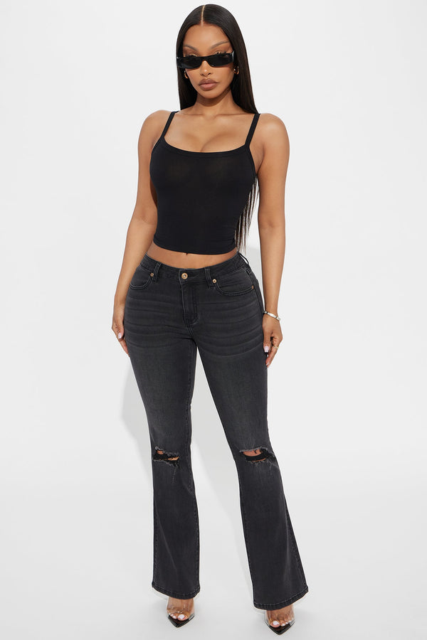 Petite Jessie Mid Rise Distressed Bootcut Jean - Black