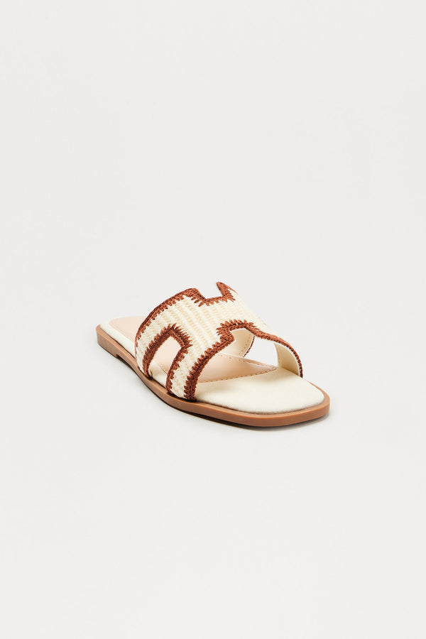 Luke Crochet Slip On Sandals - Beige/Brown