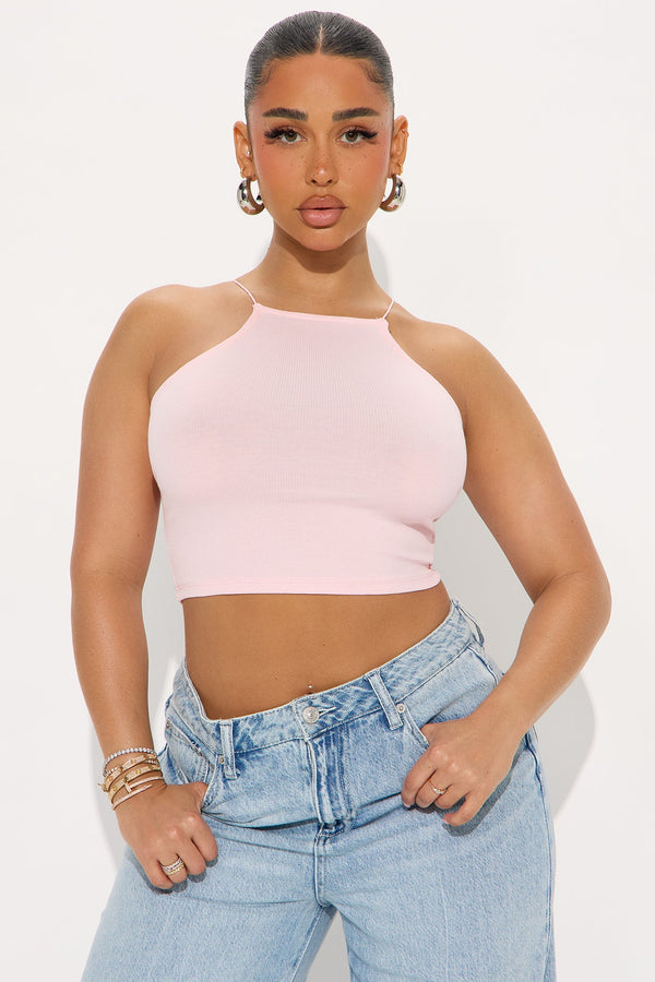 Vivienne Ribbed High Neck Top - Pink