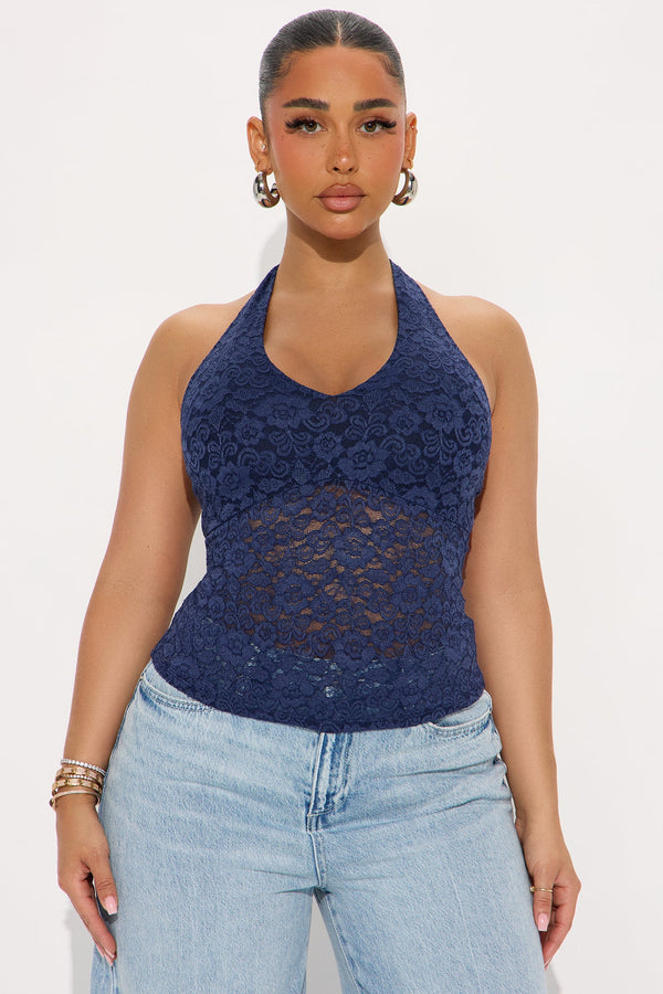 Lena Lace Halter Top - Navy