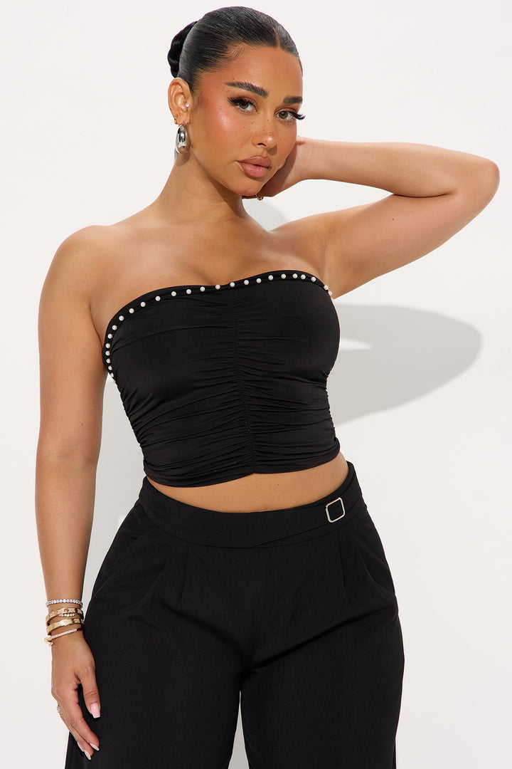 Pearl Dreams Ruched Tube Top - Black