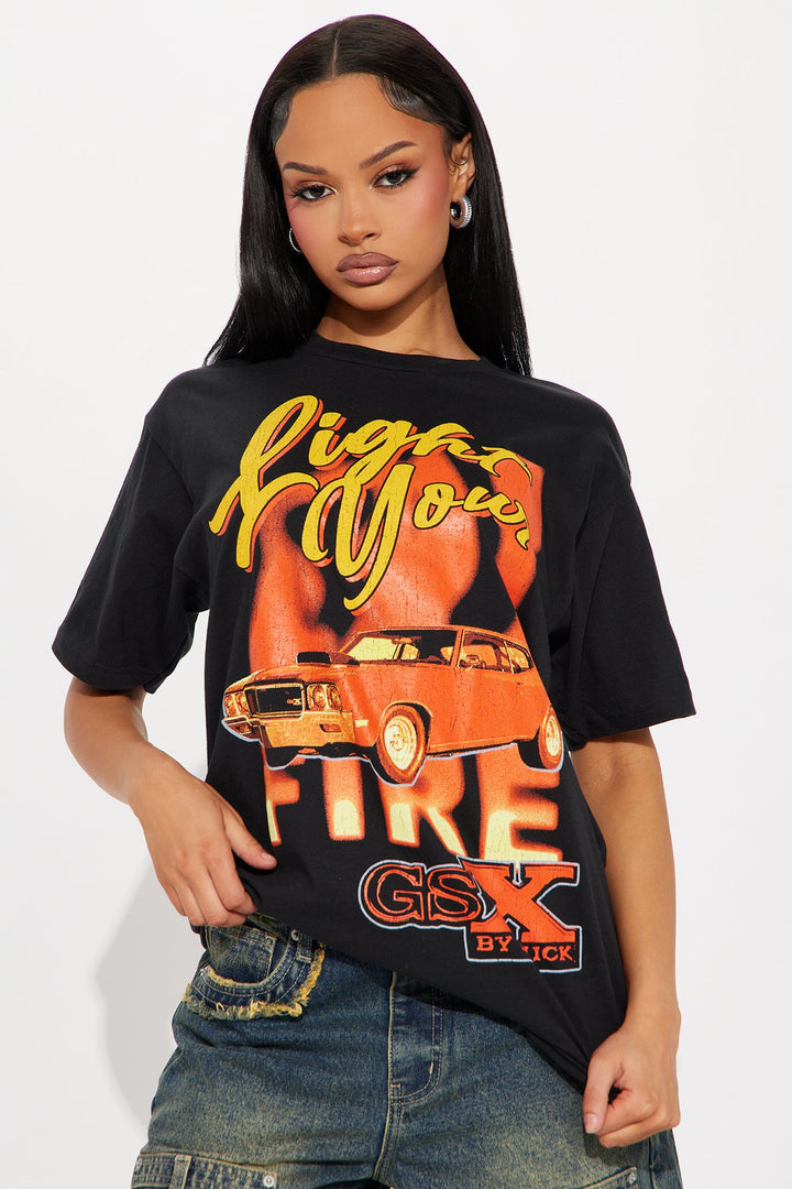 Light Your Fire Oversized Tee - Black