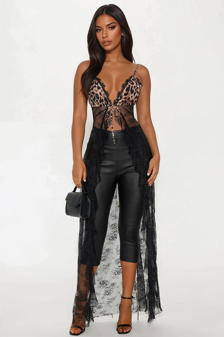 Love Lingers Leopard Lace Maxi Top - Black/combo