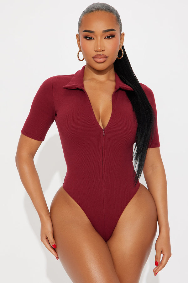 Hustle And Grind Short Sleeve Bodysuit - Burgundy