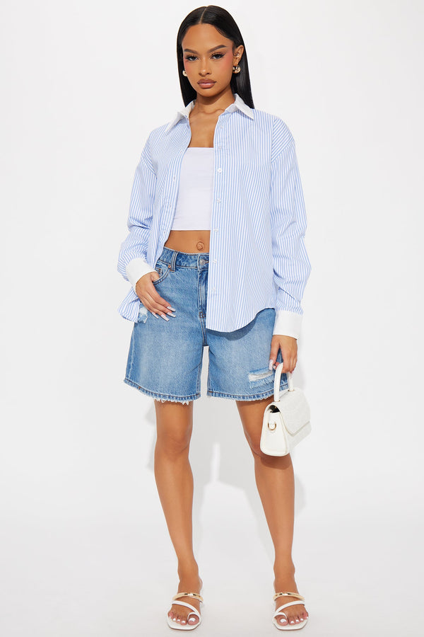 Never Lose Striped Poplin Shirt - Blue